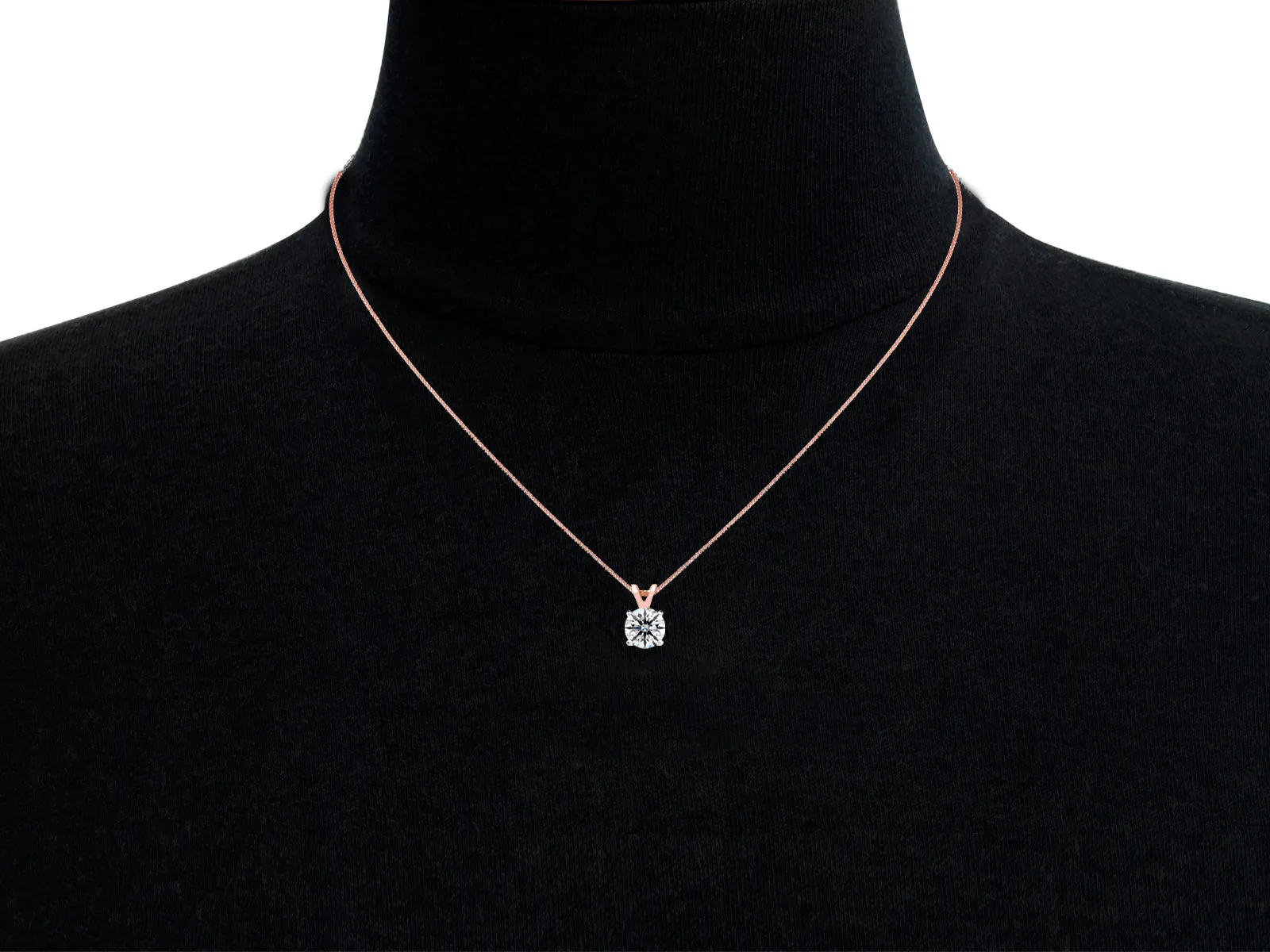 1 1/4 Carat Lab Grown Diamond Soltiaire Necklace In 14K Rose Gold, 18 Inches