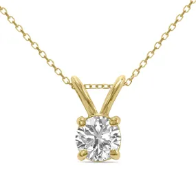 1 Carat Lab Grown Diamond Round Solitaire Pendant In 14K Yellow Gold