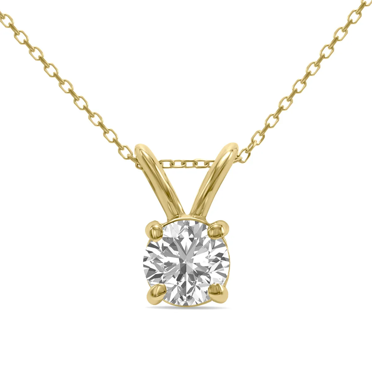 1 Carat Lab Grown Diamond Round Solitaire Pendant In 14K Yellow Gold