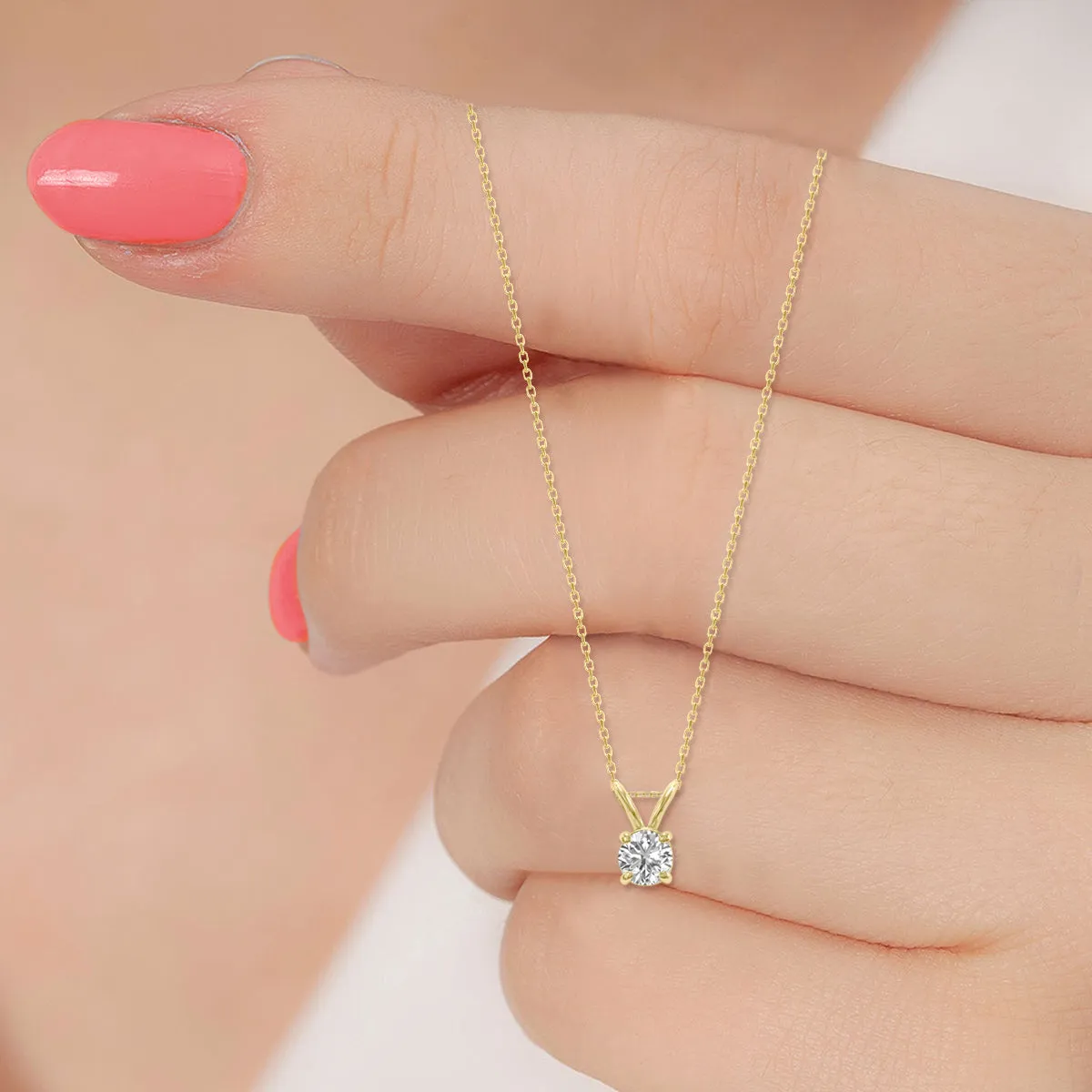 1 Carat Lab Grown Diamond Round Solitaire Pendant In 14K Yellow Gold