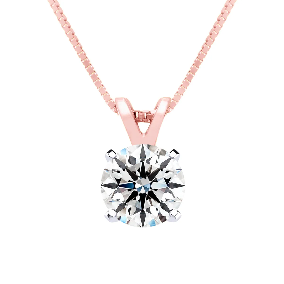 1 Carat Lab Grown Diamond Soltiaire Necklace In 14K Rose Gold, 18 Inches