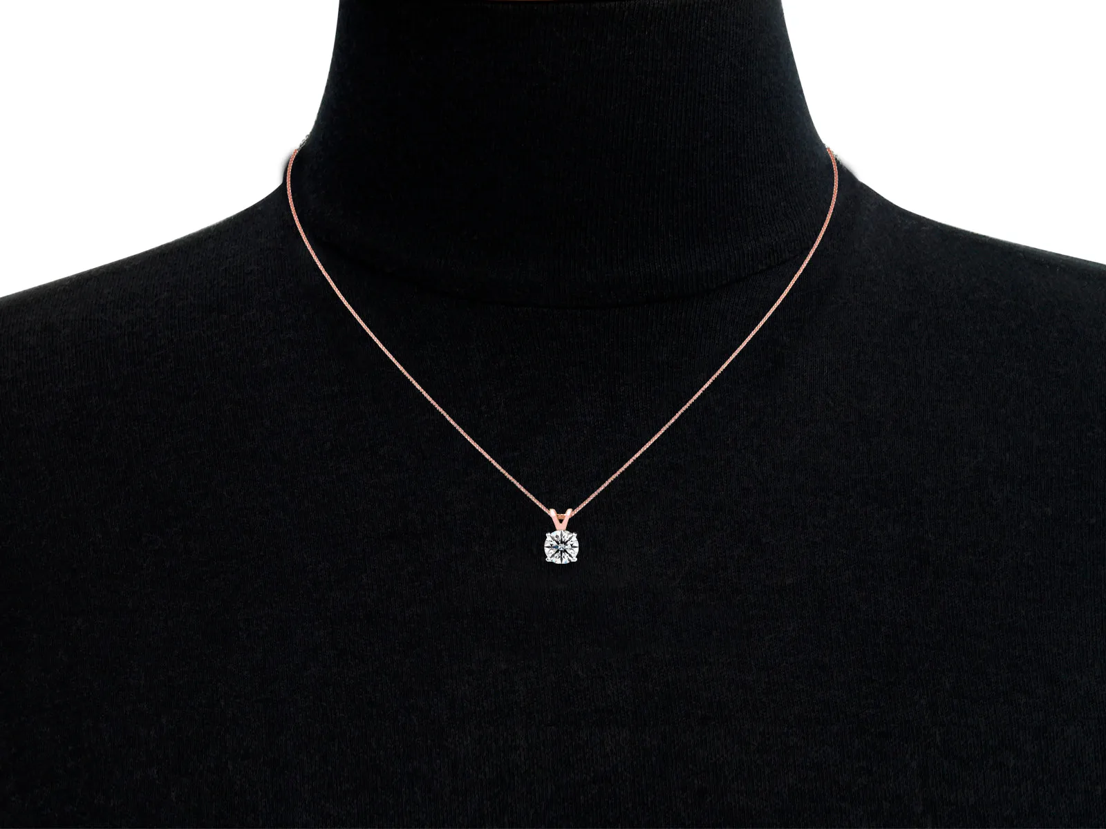 1 Carat Lab Grown Diamond Soltiaire Necklace In 14K Rose Gold, 18 Inches