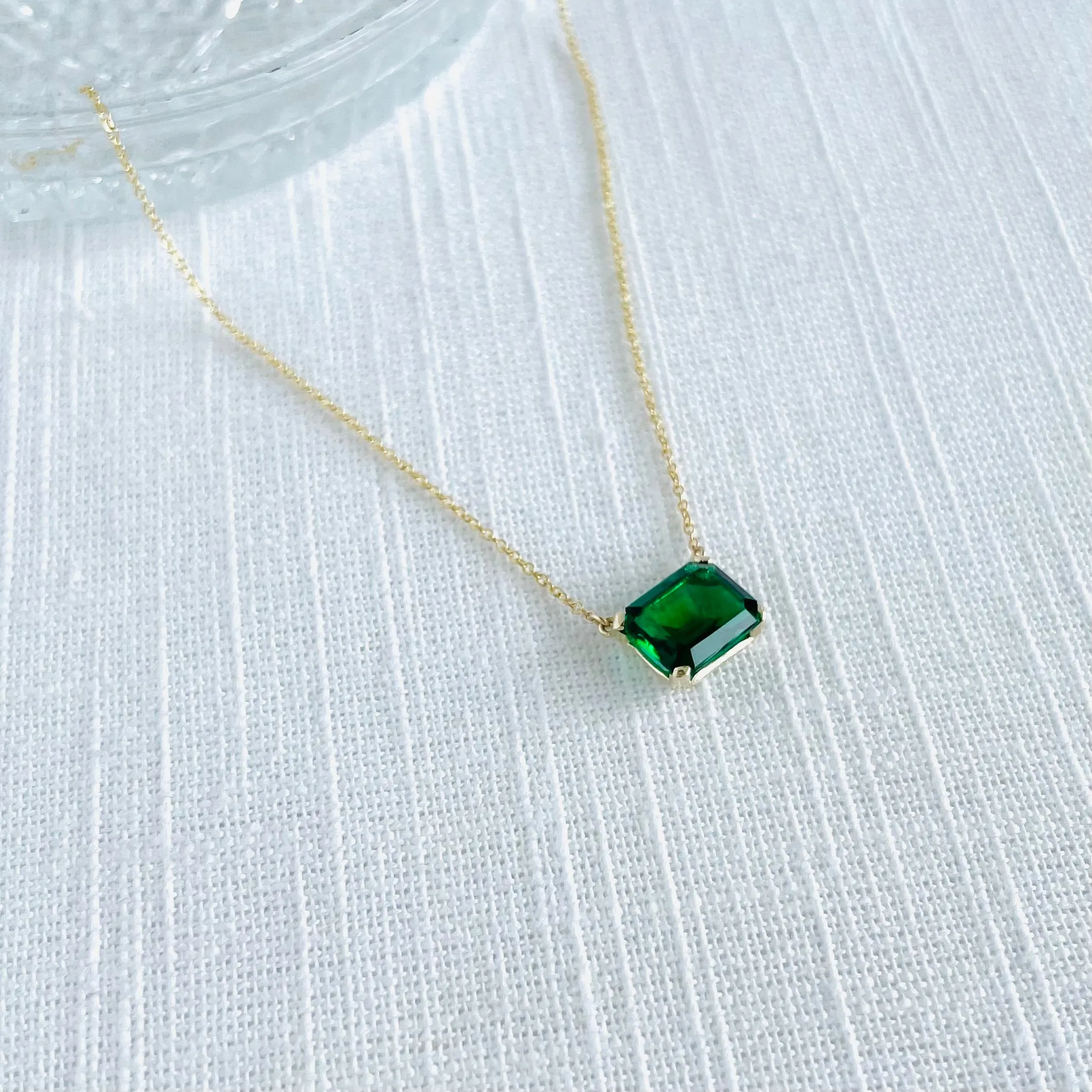 10K Forthright Emerald Cut Synthetic Emerald Necklace