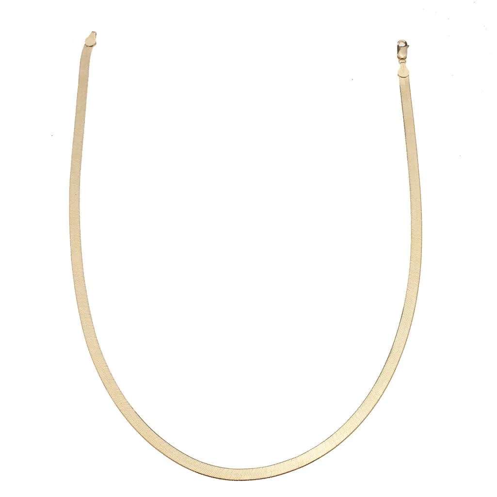 14K & 18K Gold Herringbone Chain Necklace 5mm