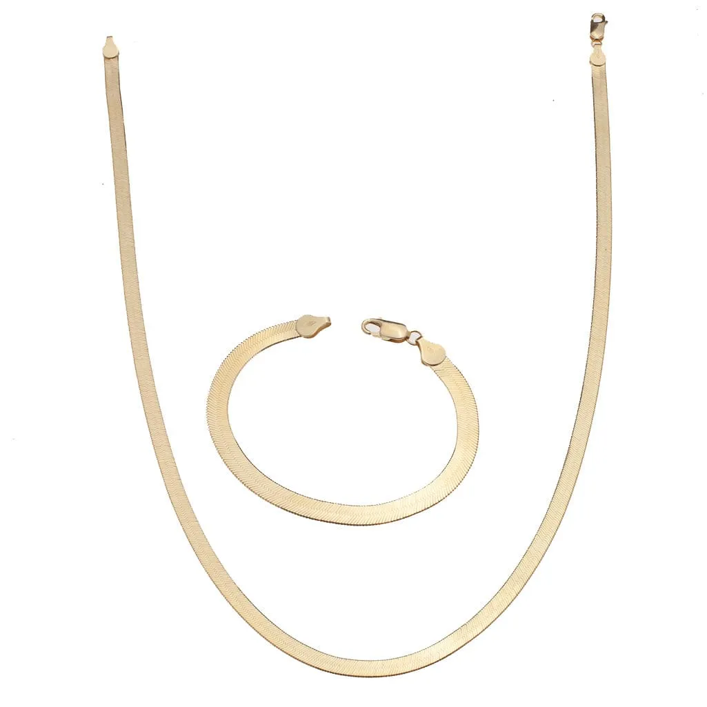 14K & 18K Gold Herringbone Chain Necklace 5mm