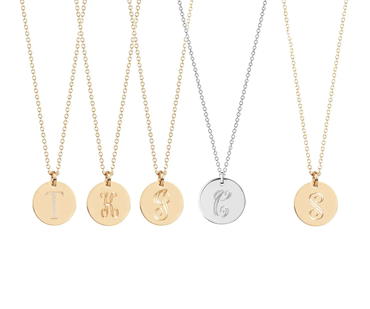 14K Gold Filled Disc Initial Necklace