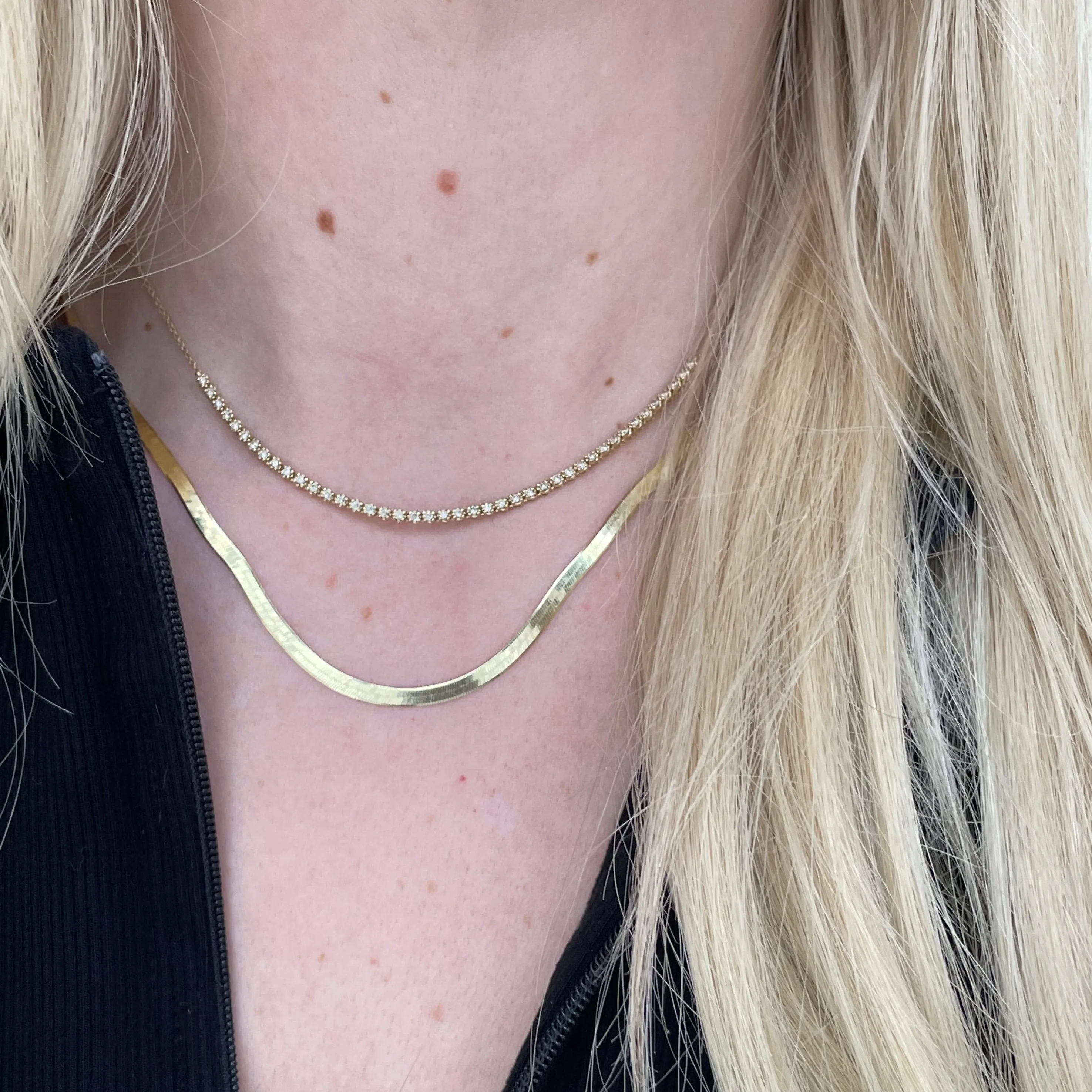 14K Gold Half Diamond Tennis Necklace