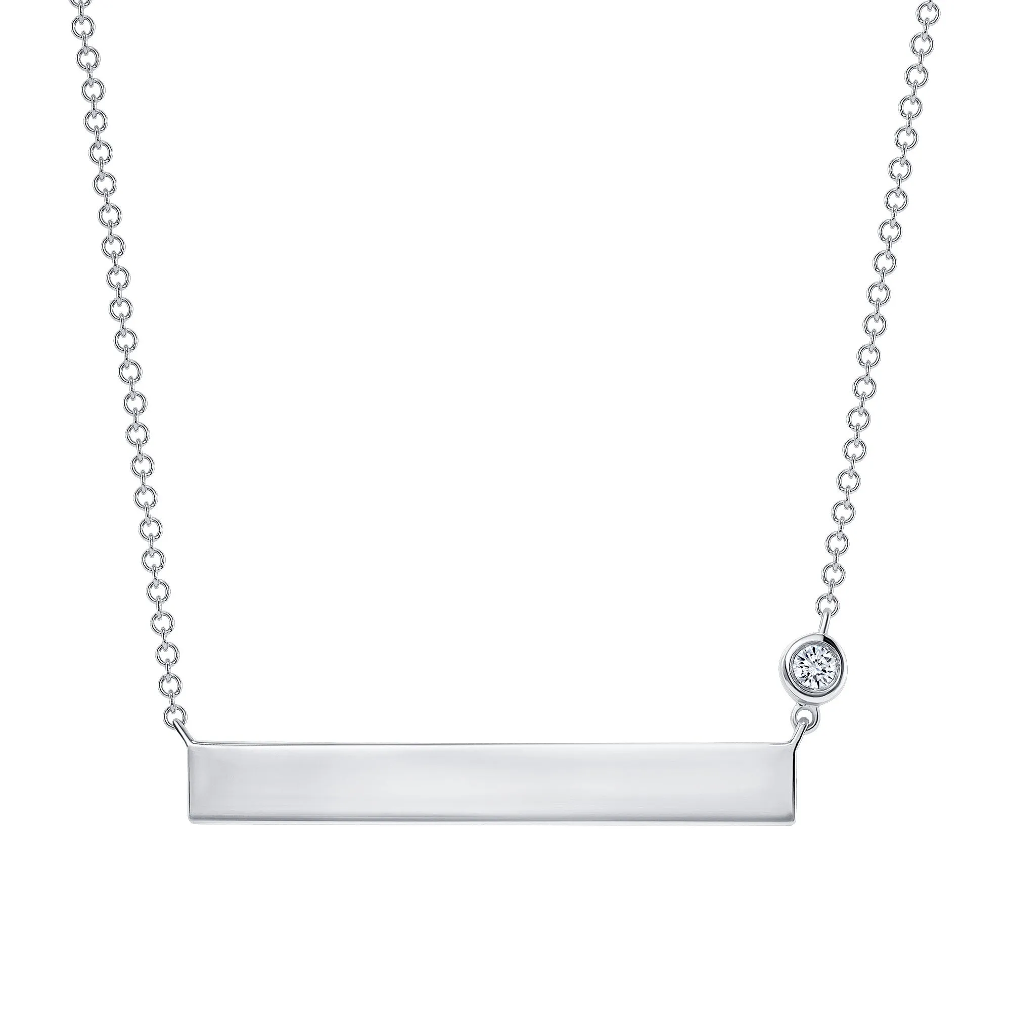 14K Gold Personalized Bar Necklace with Diamond Bezel