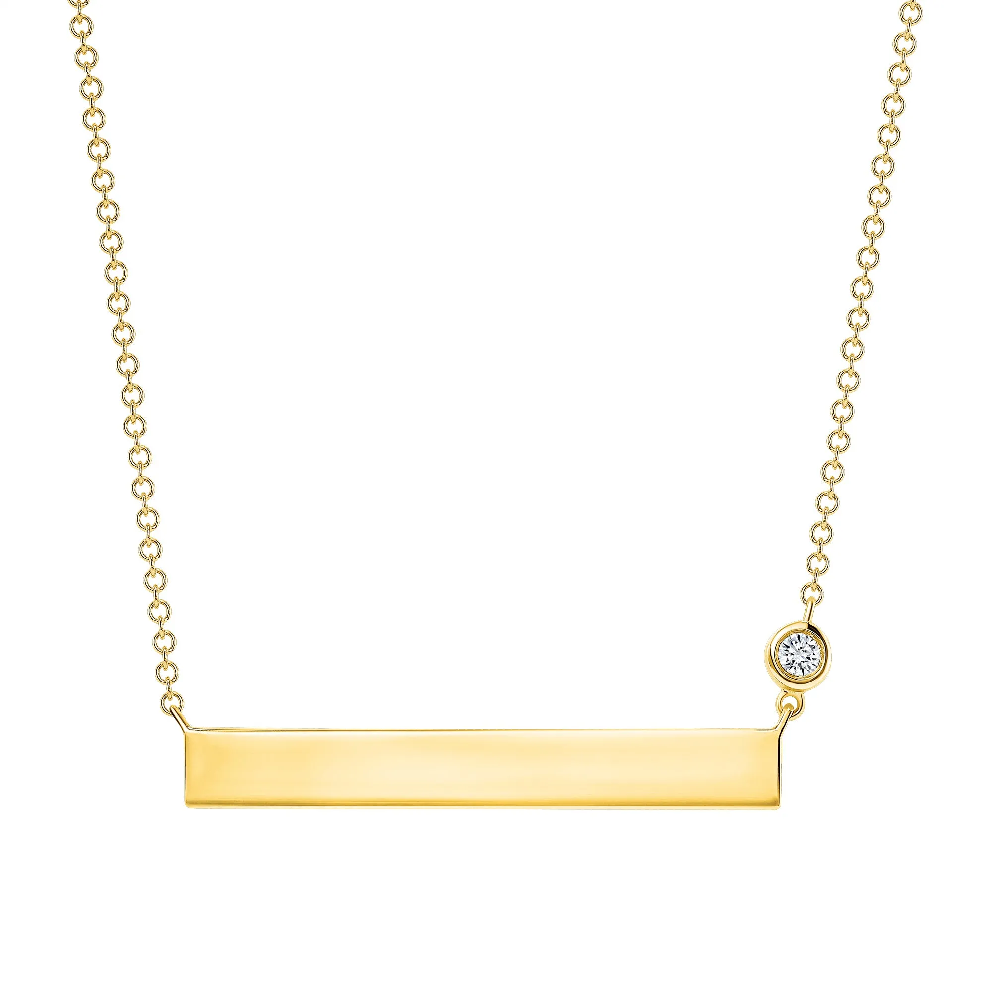 14K Gold Personalized Bar Necklace with Diamond Bezel