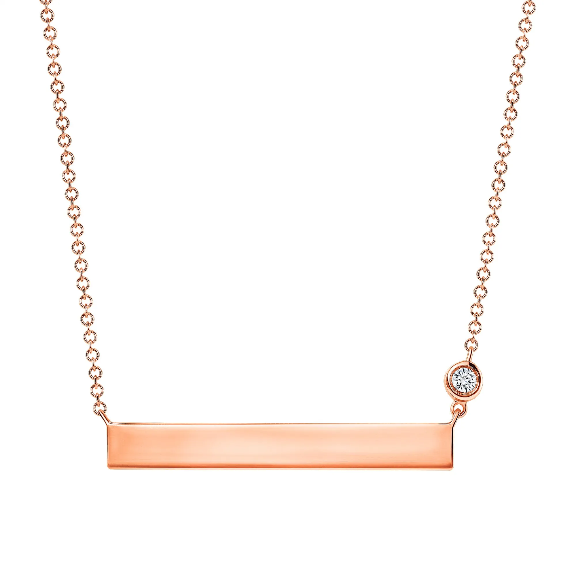 14K Gold Personalized Bar Necklace with Diamond Bezel