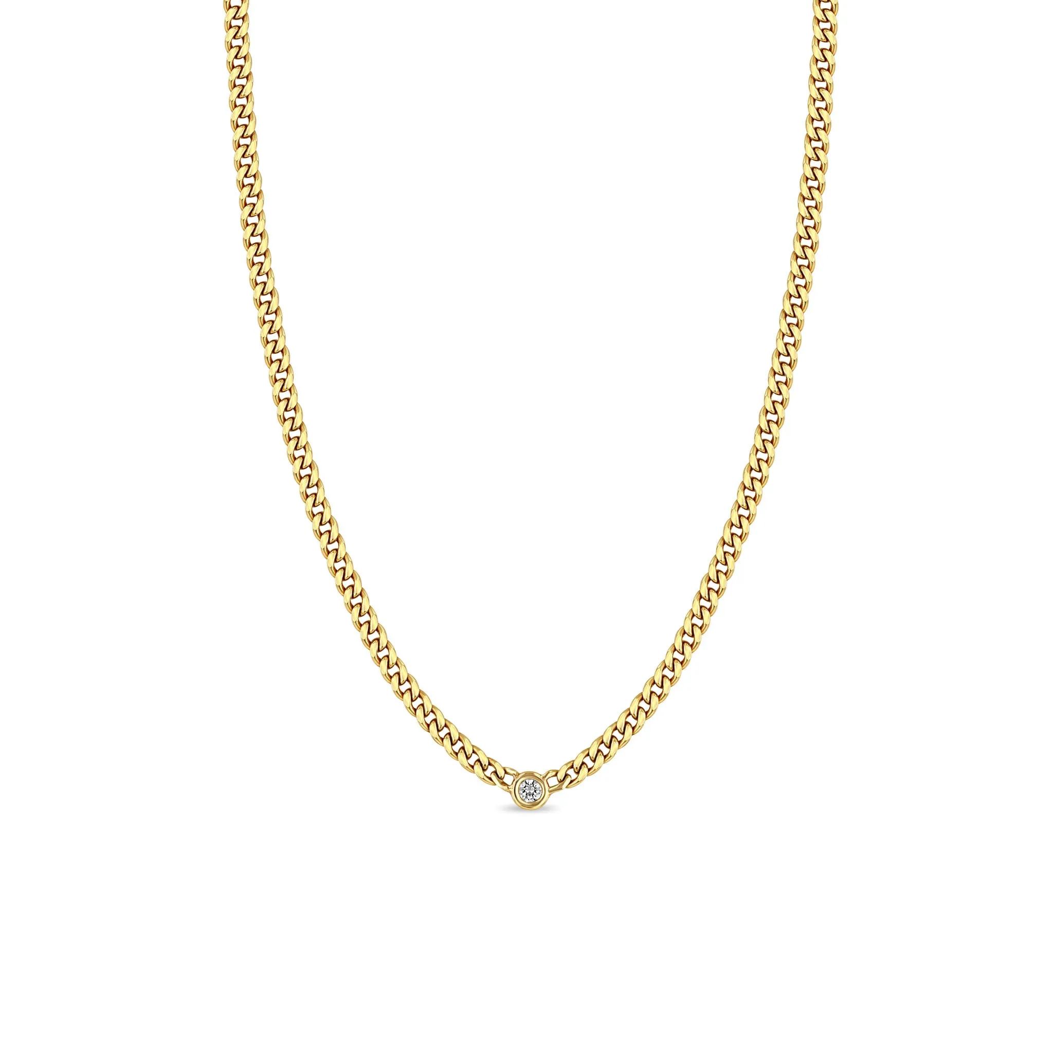 14k Small Curb Chain Necklace with Floating Diamond