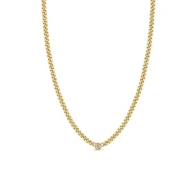 14k Small Curb Chain Necklace with Floating Diamond