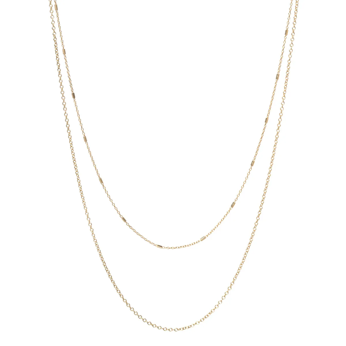 14k Tiny Bar and Cable & Cable Chain Layered Necklace