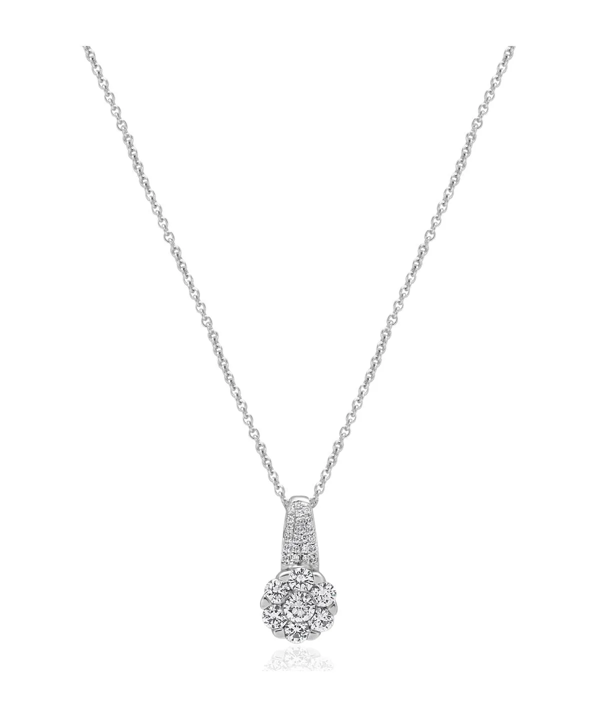 14K White Gold Diamond Cluster Pendant Necklace