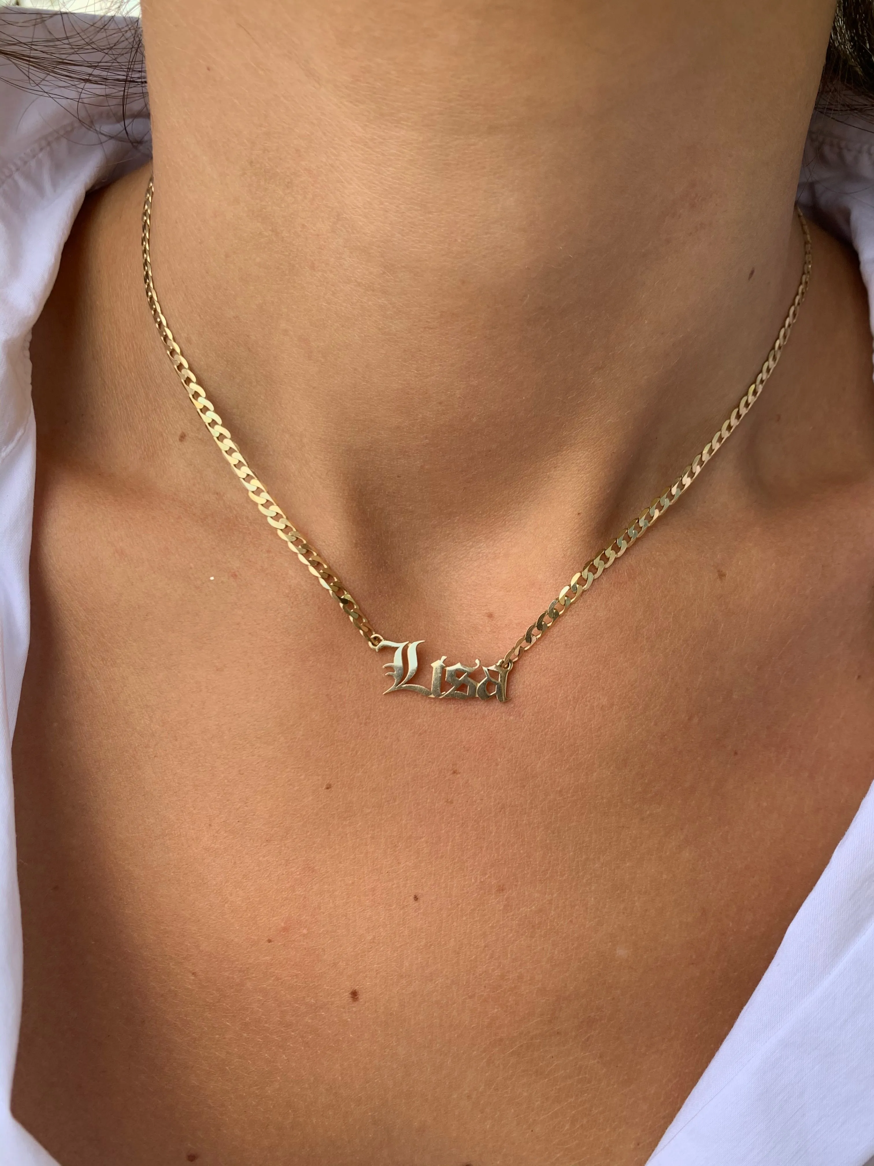 14K Yellow Gold Cuban Old English Name Necklace