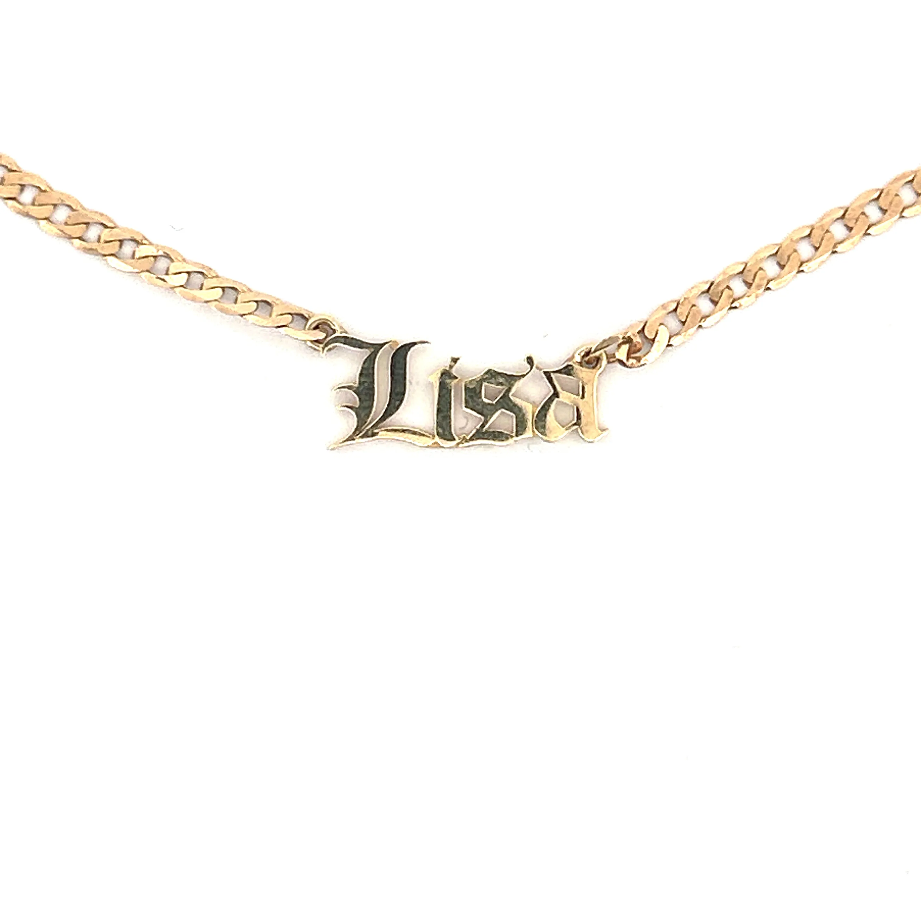 14K Yellow Gold Cuban Old English Name Necklace