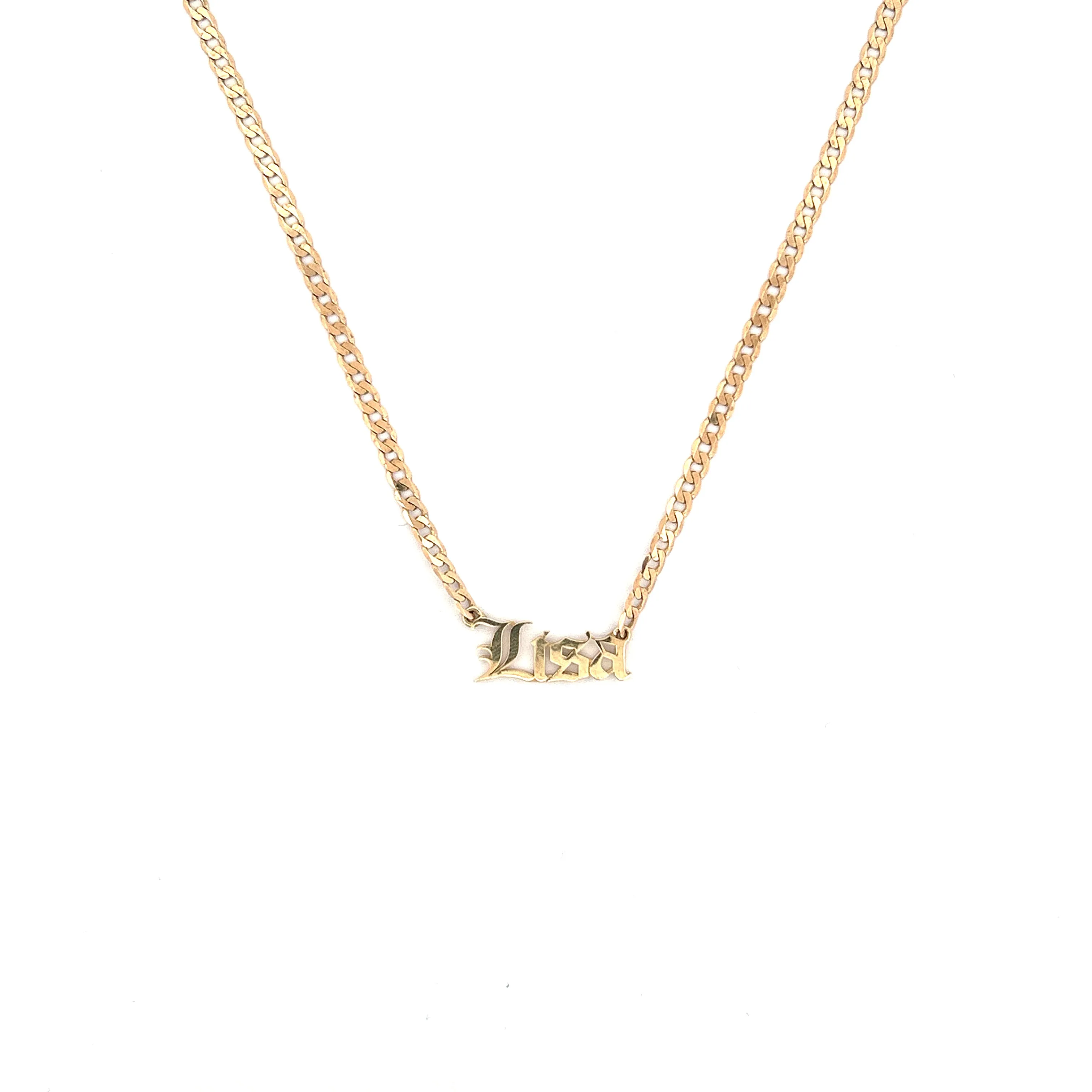 14K Yellow Gold Cuban Old English Name Necklace