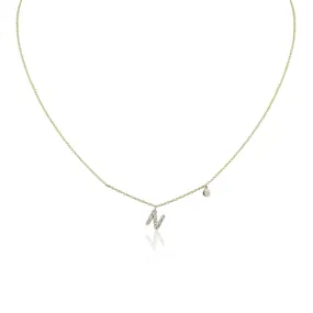 14K YELLOW GOLD PAV DIAMOND 'N' LETTER NECKLACE