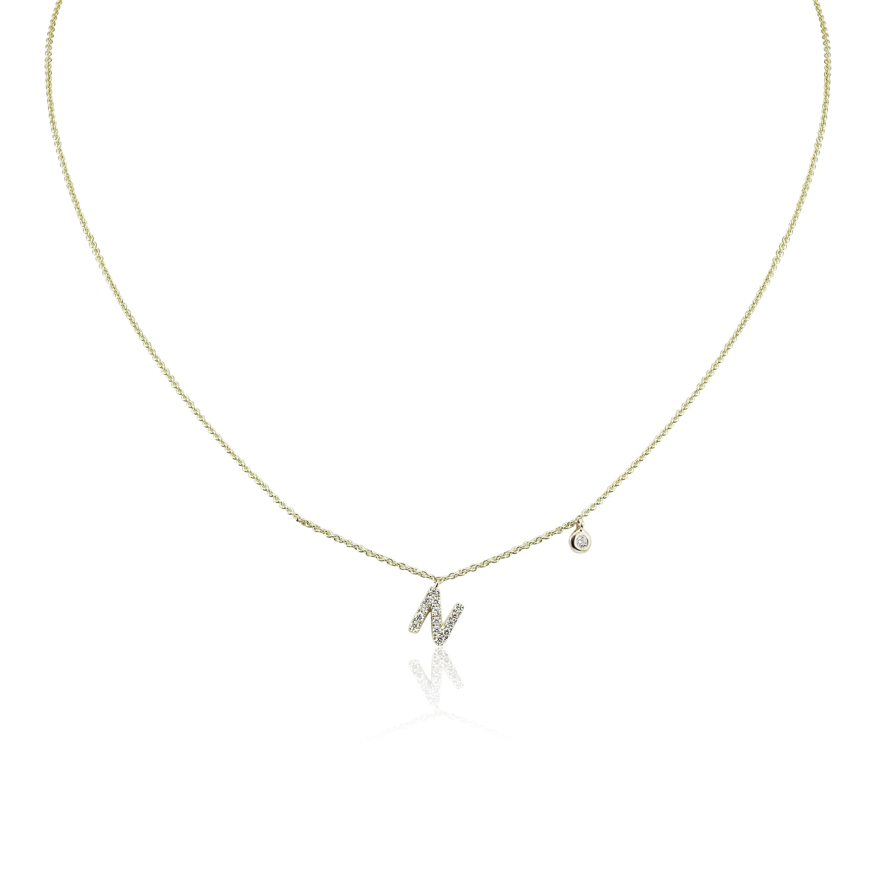 14K YELLOW GOLD PAV DIAMOND 'N' LETTER NECKLACE