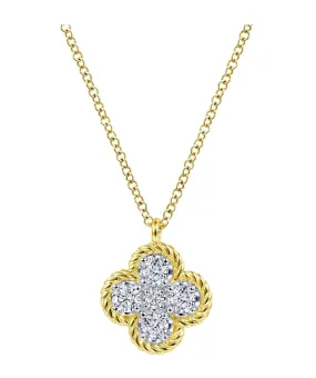 14K Yellow Gold Rope Diamond Pendant Necklace