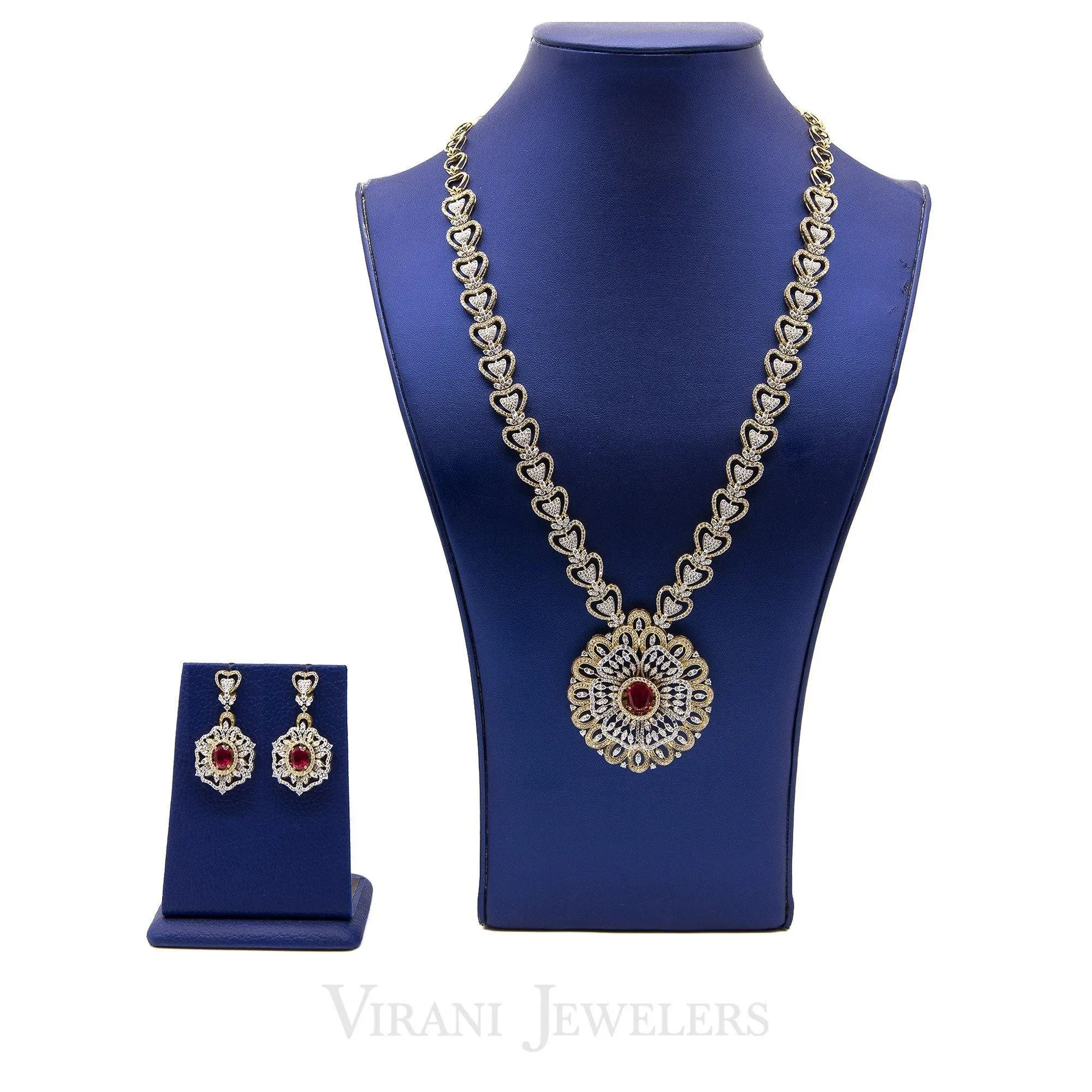 15.65 CT Diamond Necklace and Earring Set W/ Heart Shaped Chain Link