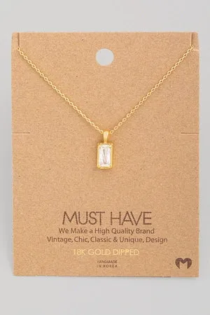 18K Gold Dipped Baguette Drop Charm Necklace