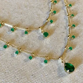 18k Gold Filled Double Teardrop Emerald Necklace