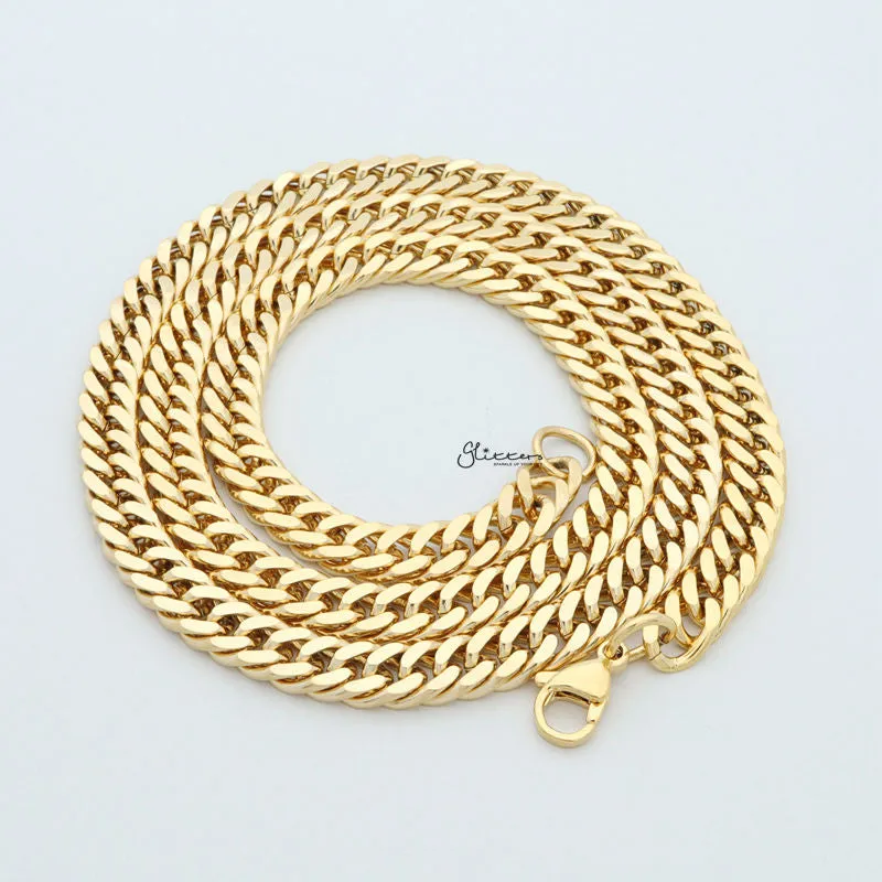 18K Gold Ion Plated Stainless Steel Chain Link Necklace-7.5mm Width