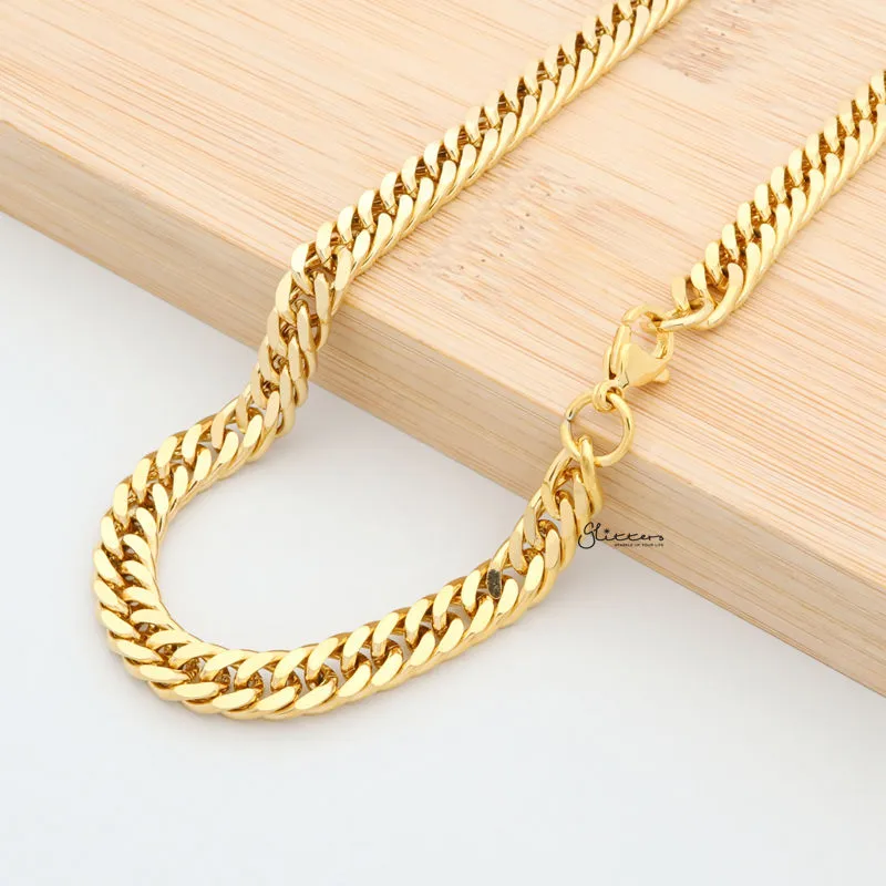 18K Gold Ion Plated Stainless Steel Chain Link Necklace-7.5mm Width