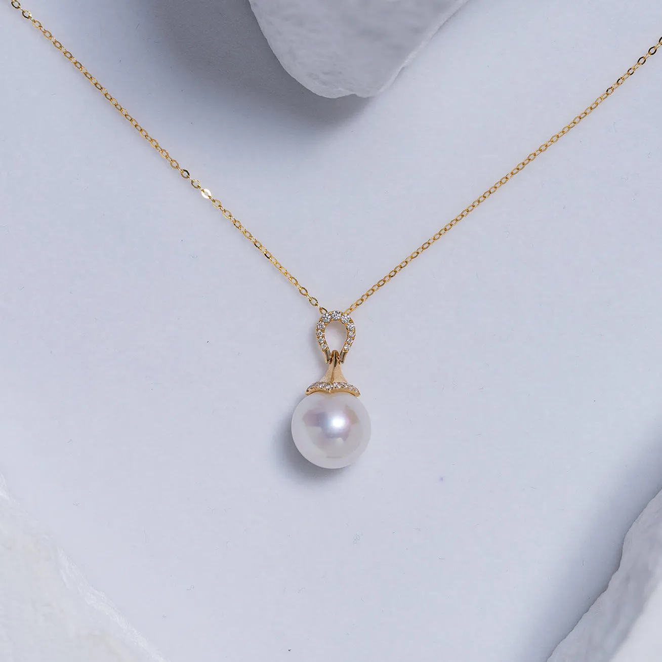 18k Solid Gold Diamond Edison Pearl Necklace KN00138 | Si Dian Jin