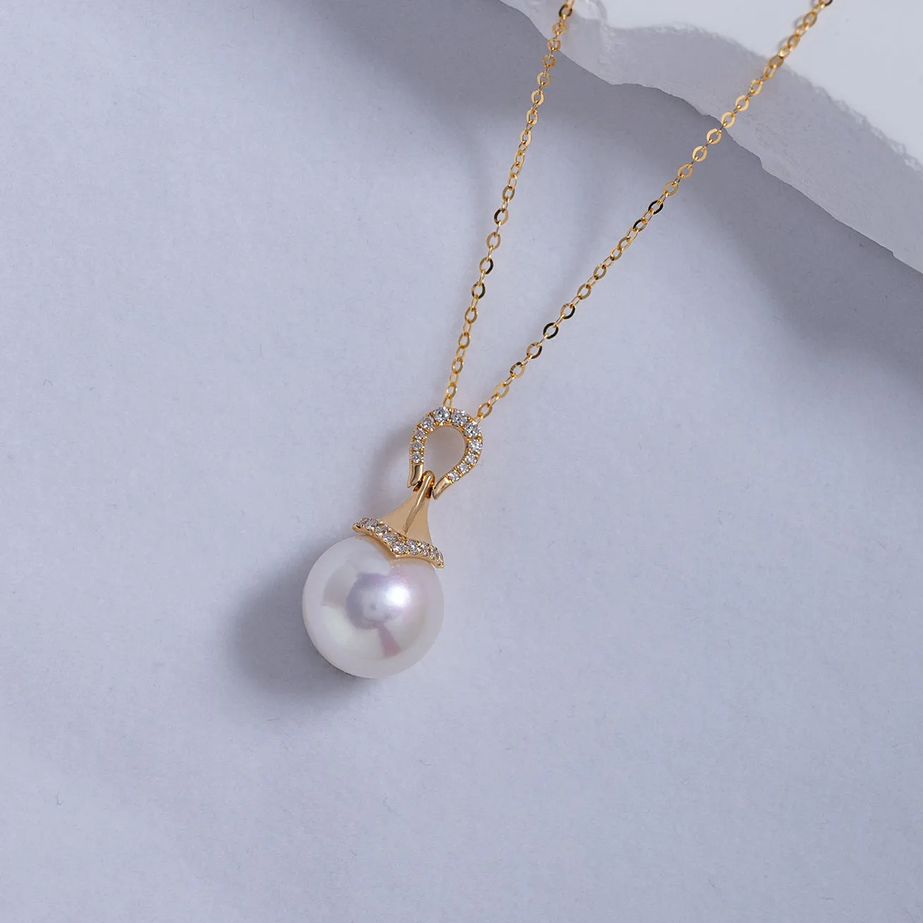 18k Solid Gold Diamond Edison Pearl Necklace KN00138 | Si Dian Jin