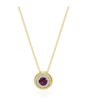 18K Yellow Gold Ruby and Diamond Halo Pendant