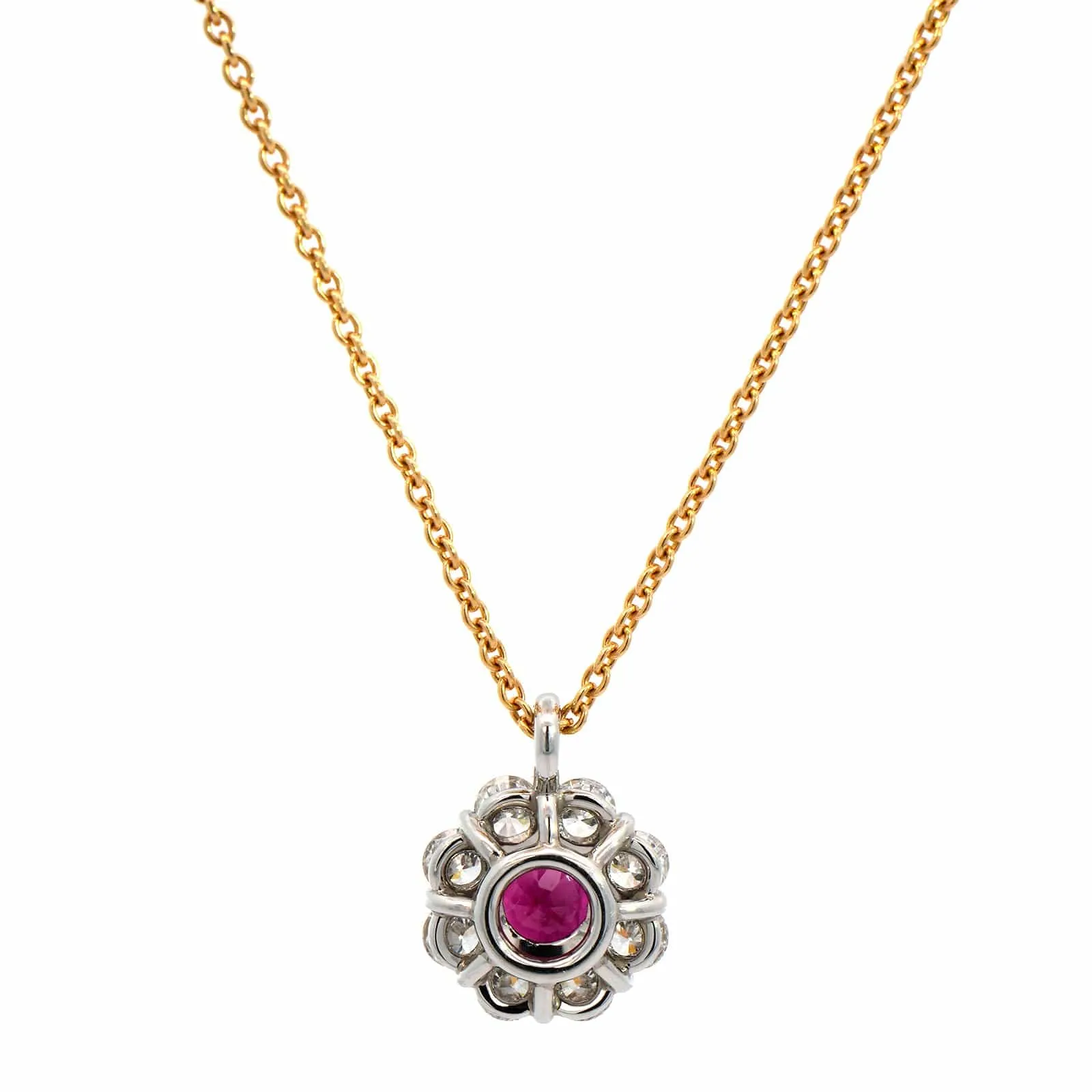 18K Yellow Gold Ruby and Diamond Pendant Necklace