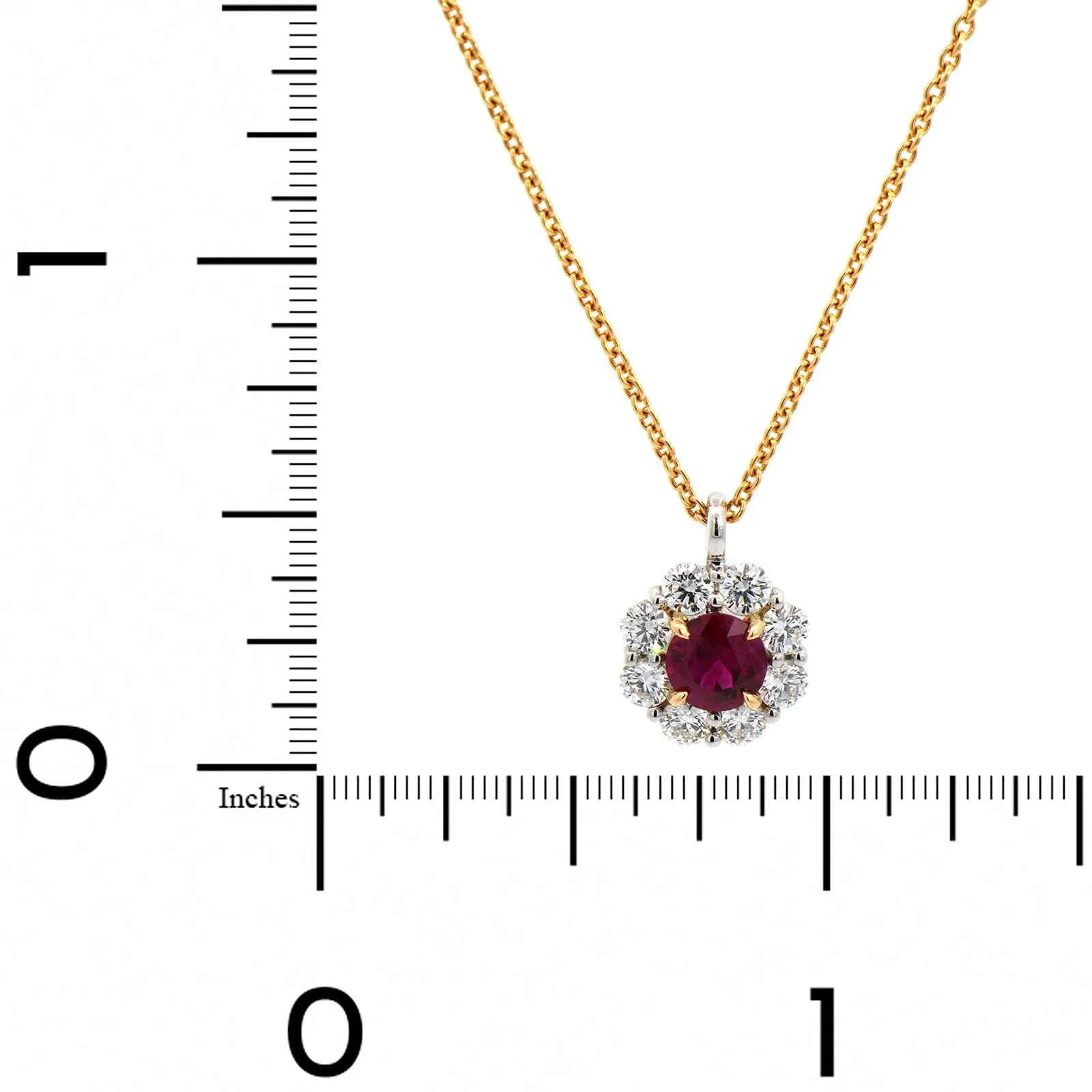 18K Yellow Gold Ruby and Diamond Pendant Necklace