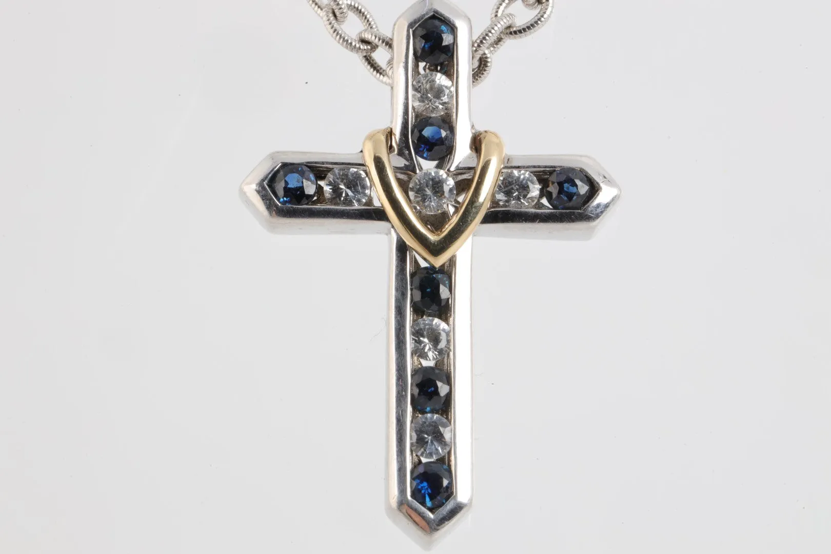 18" Gabriel & Co. 925 Silver 0.43tcw Sapphire Cross Necklace (15.07g.)