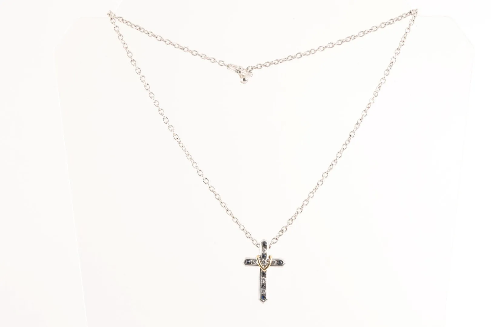 18" Gabriel & Co. 925 Silver 0.43tcw Sapphire Cross Necklace (15.07g.)