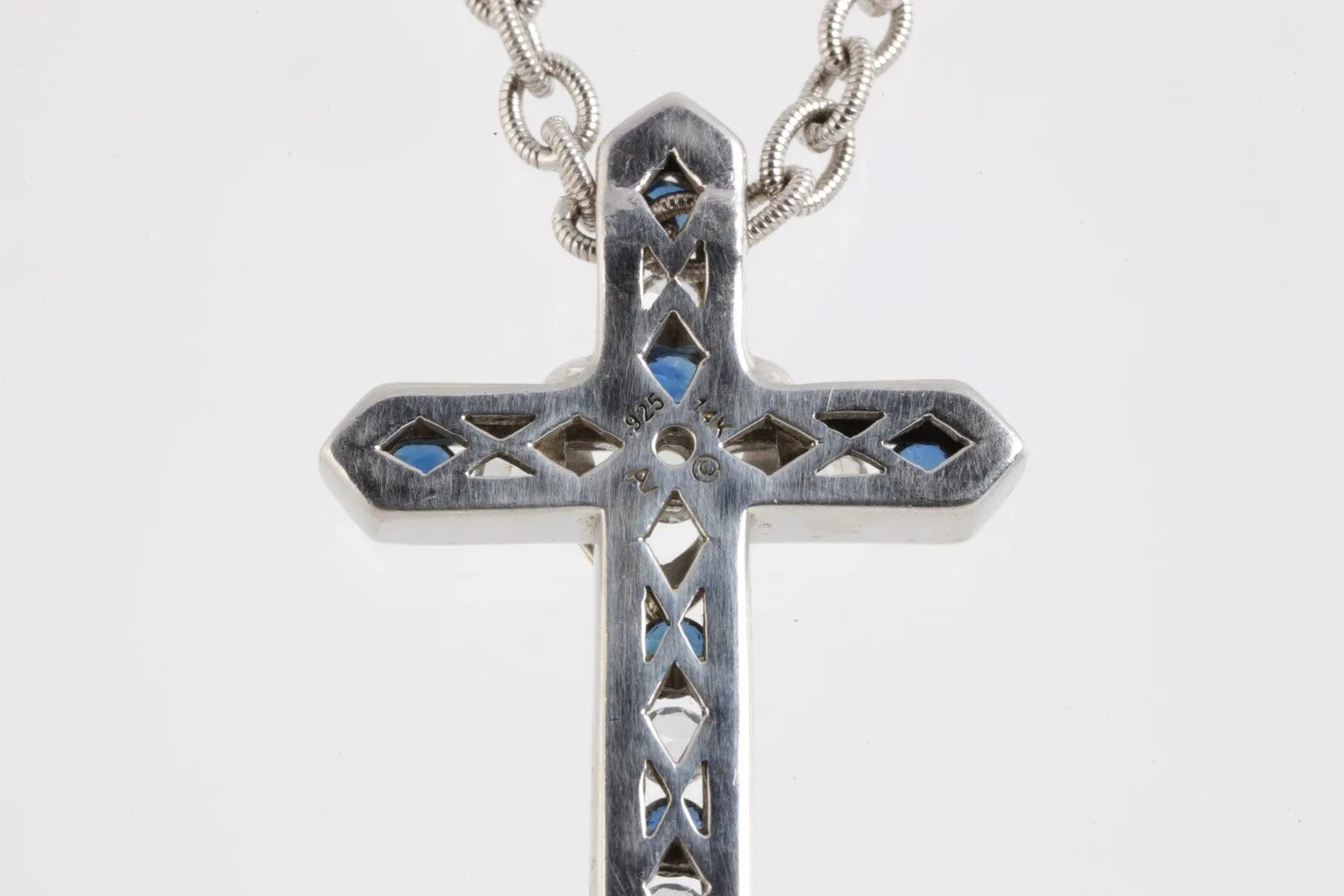 18" Gabriel & Co. 925 Silver 0.43tcw Sapphire Cross Necklace (15.07g.)