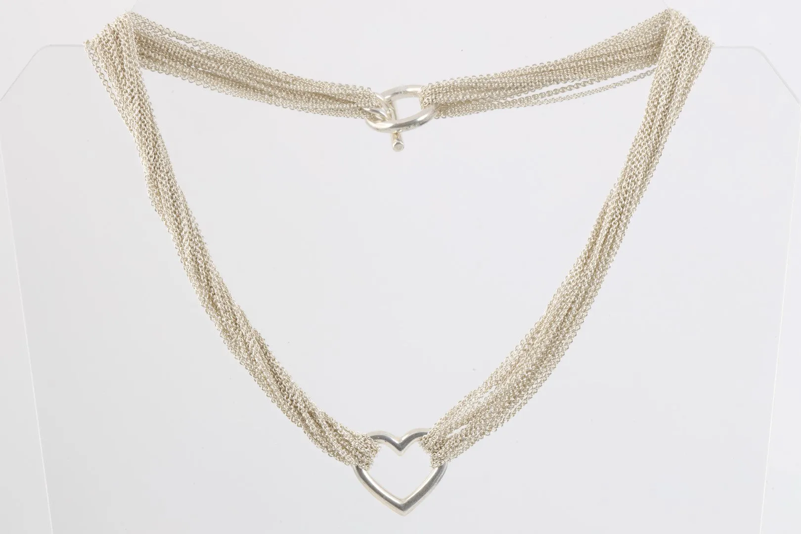 18" Tiffany & Co. 925 Silver Heart Mutli Chain Necklace (62.88g.)