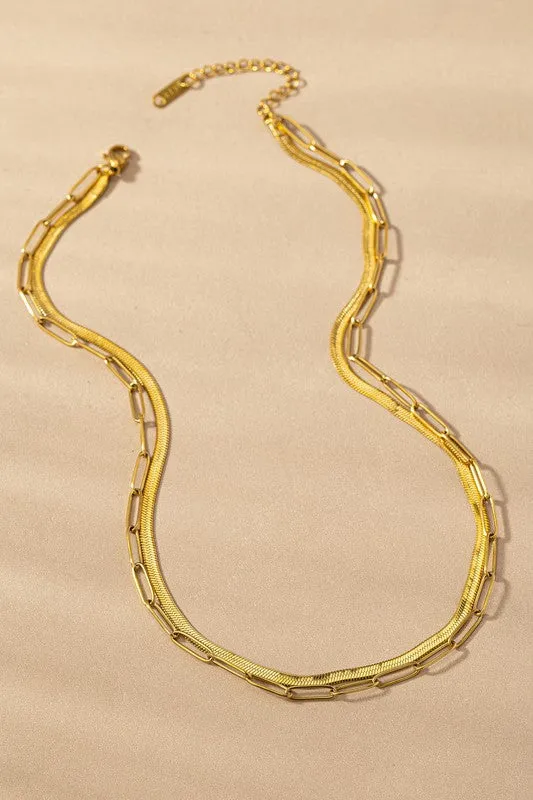 2 LAYER PAPER CLIP AND HERRINGBONE CHAIN NECKLACE