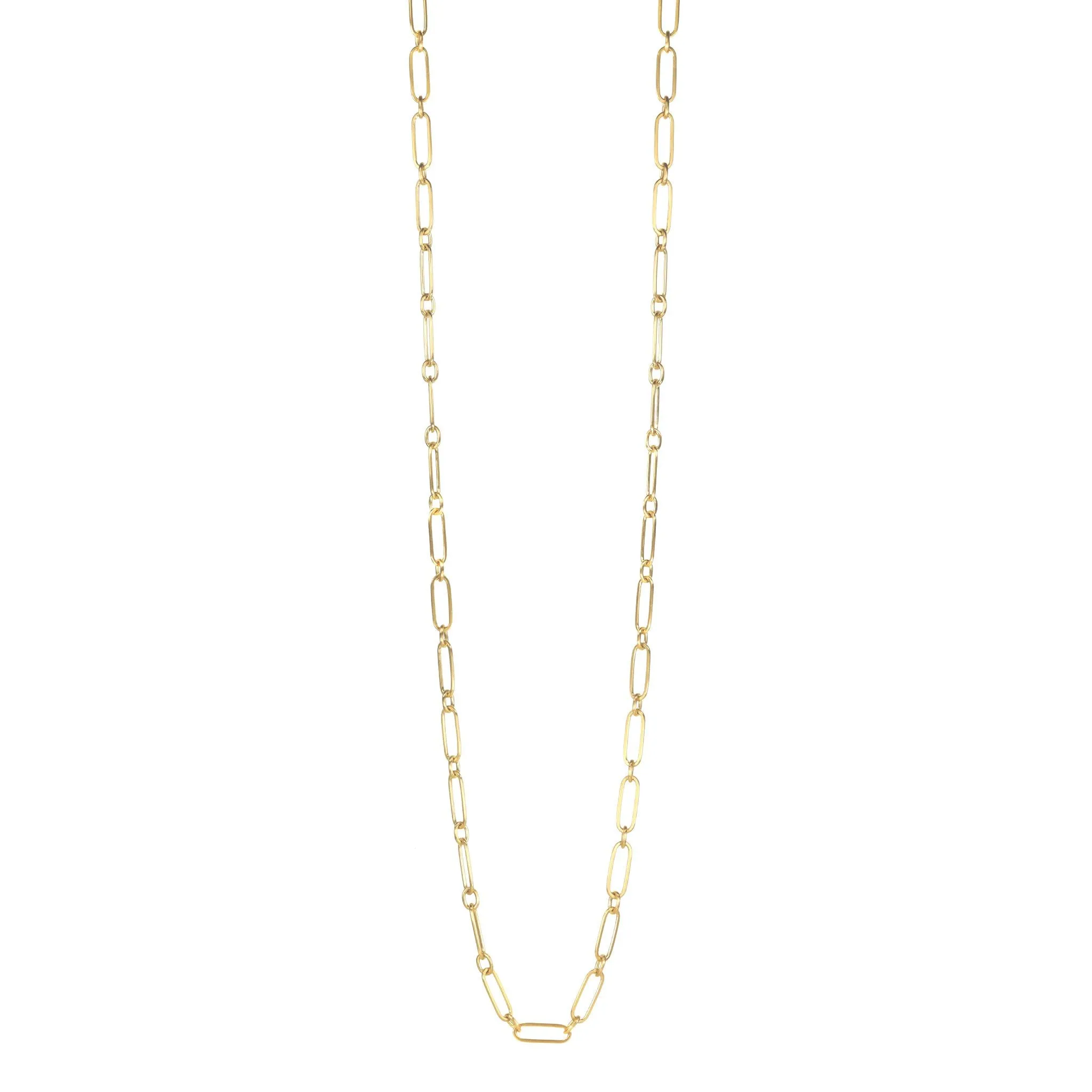 20K Gold Handmade Long Flattened Paperclip Link Necklace