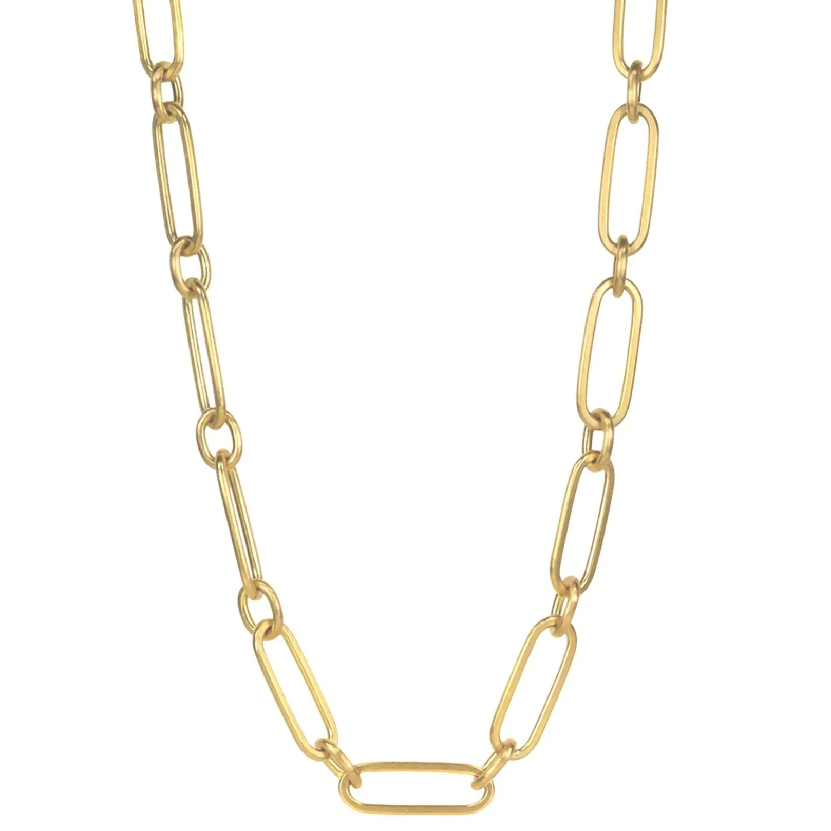 20K Gold Handmade Long Flattened Paperclip Link Necklace