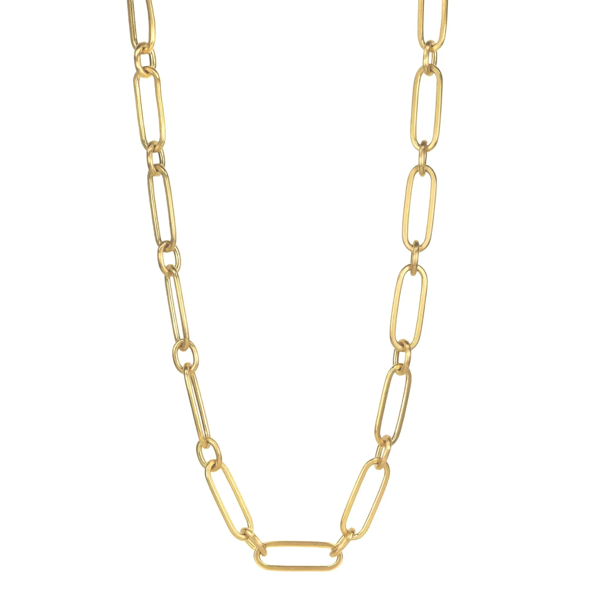 20K Gold Handmade Long Flattened Paperclip Link Necklace