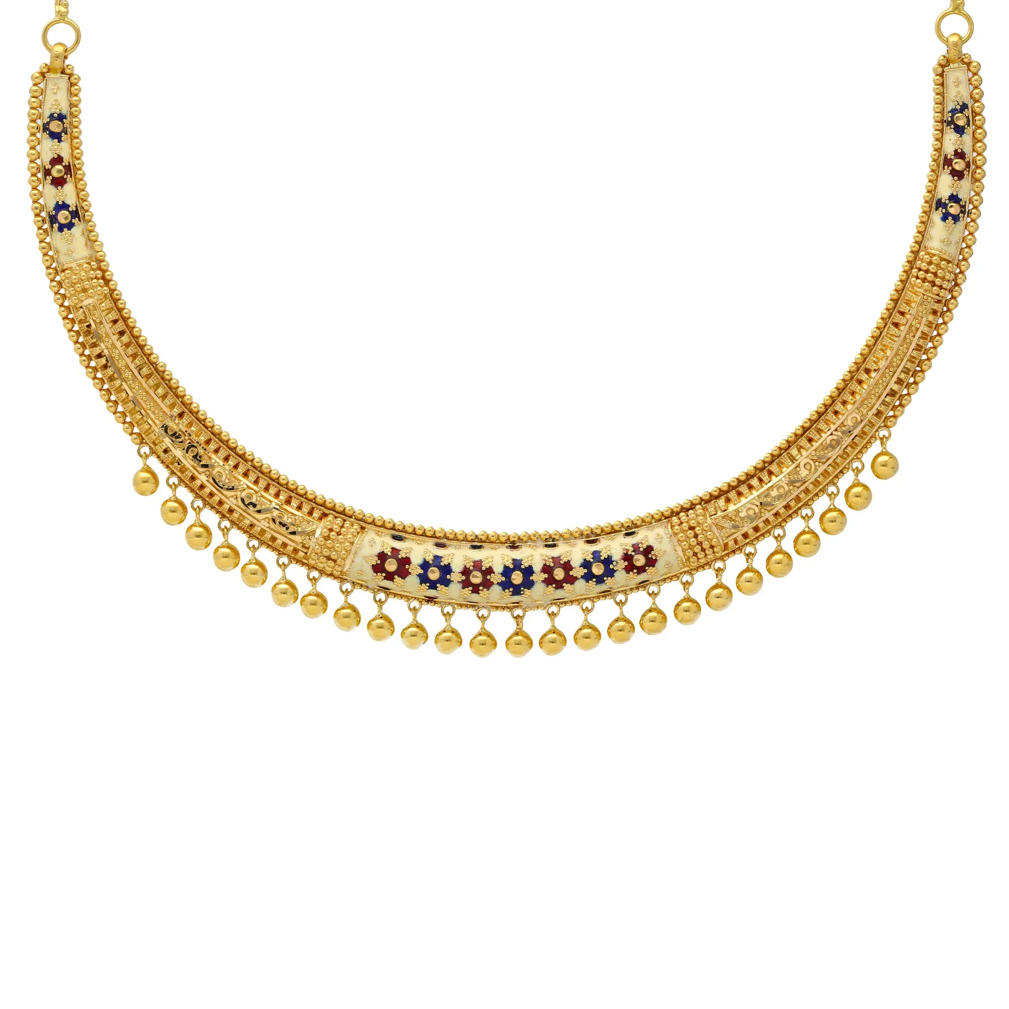 22K Yellow Gold Meenakari Necklace Set (63.4gm)