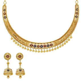 22K Yellow Gold Meenakari Necklace Set (63.4gm)