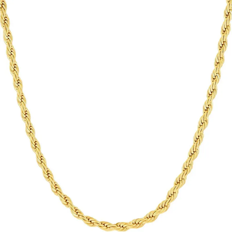 3mm Stainless Steel Twisted Rope Chain - Gold