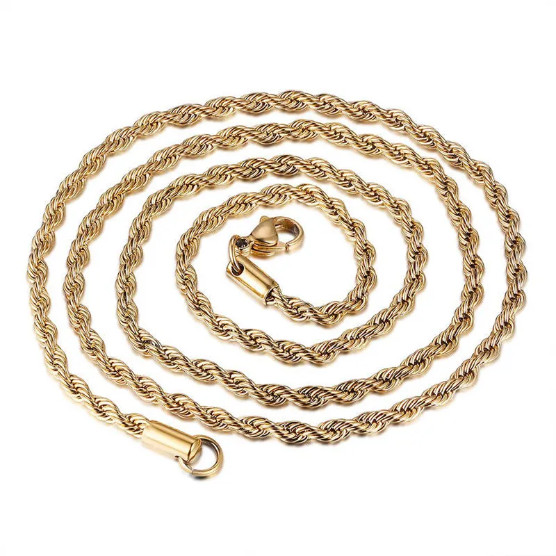 3mm Stainless Steel Twisted Rope Chain - Gold