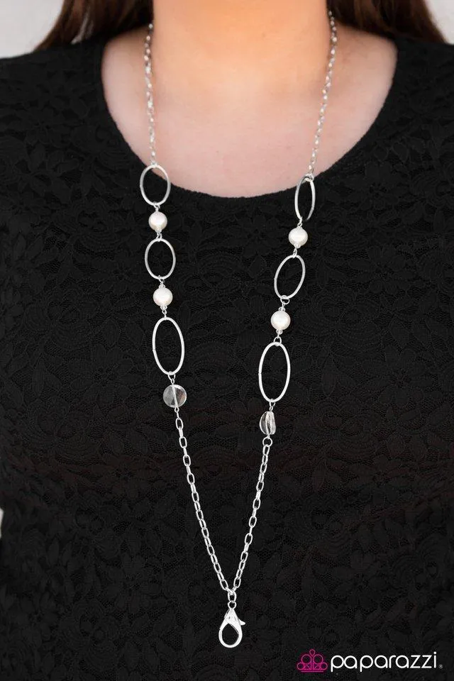 A Role To SHINE For White Pearl and Silver Lanyard Necklace - Paparazzi Accessories