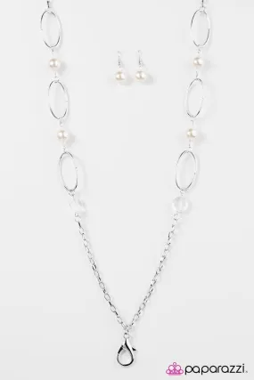 A Role To SHINE For White Pearl and Silver Lanyard Necklace - Paparazzi Accessories