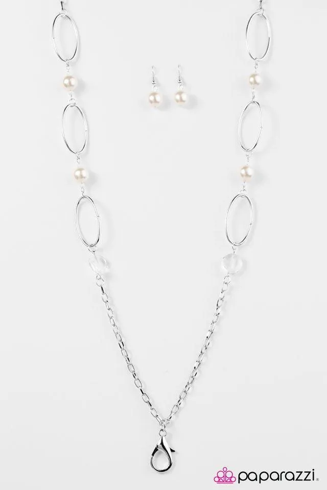 A Role To SHINE For White Pearl and Silver Lanyard Necklace - Paparazzi Accessories