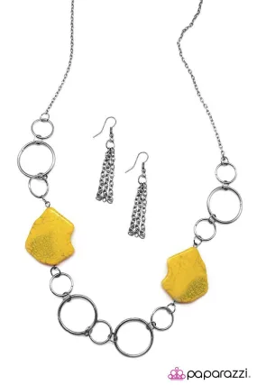 Ain't No Mountain High Enough Gunmetal and Yellow Necklace - Paparazzi Accessories